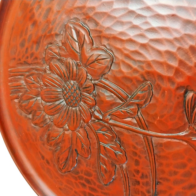 1950s Mid 20th Century Japanese Kamakura-Bori Carved Lacquer Trays - Pair For Sale - Image 5 of 9
