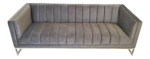 Mid-Century Modern Channel Design Floating Flat Bar Chrome Frame Sofa