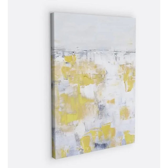 Modern abstract art canvas print, stretched and ready to hang! Abstraction in yellow, white, greys with white .75" sides....