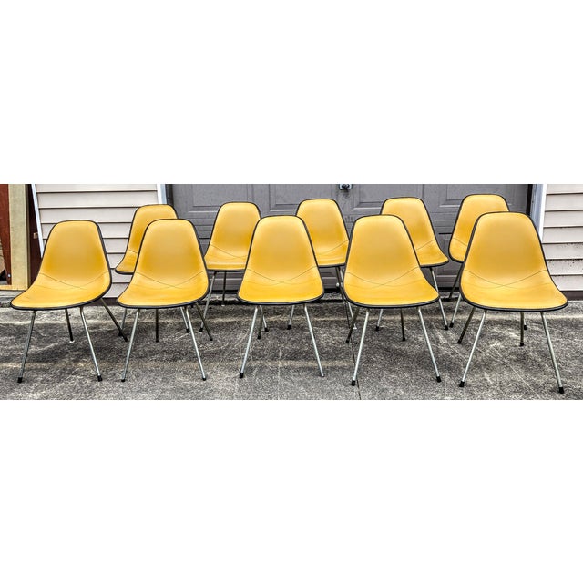 Mid-Century Modern Black and Ochre Herman Miller Chairs- Set of 10 For Sale - Image 3 of 11