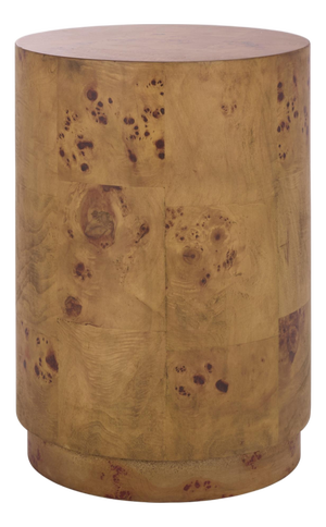 Siya Burl Round Accent Table in Brown