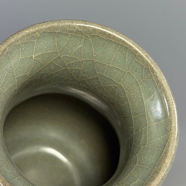 Chinese Antique Chinese Celadon Crackle‑Glaze Pear‑Form Vase, Collectible Antique For Sale - Image 3 of 8
