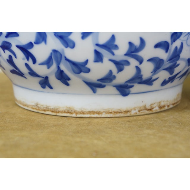 Early 20th Century 2 Chinese Chinoiserie Blue & White Lotus Flower Planters Cachepots Jardinières For Sale - Image 16 of 16