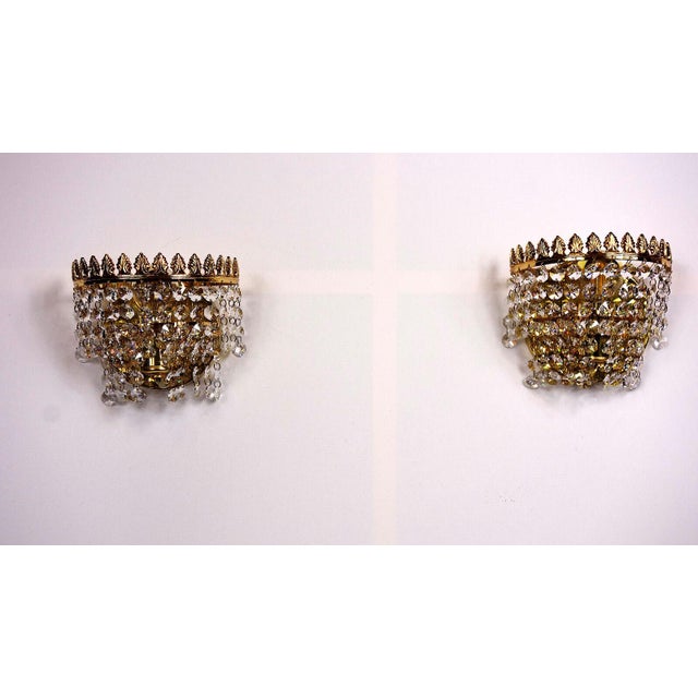 Mid-Century Modern 24K Brass Lead Crystal Wall Lamps from Palwa, 1960s, Set of 2 For Sale - Image 3 of 8