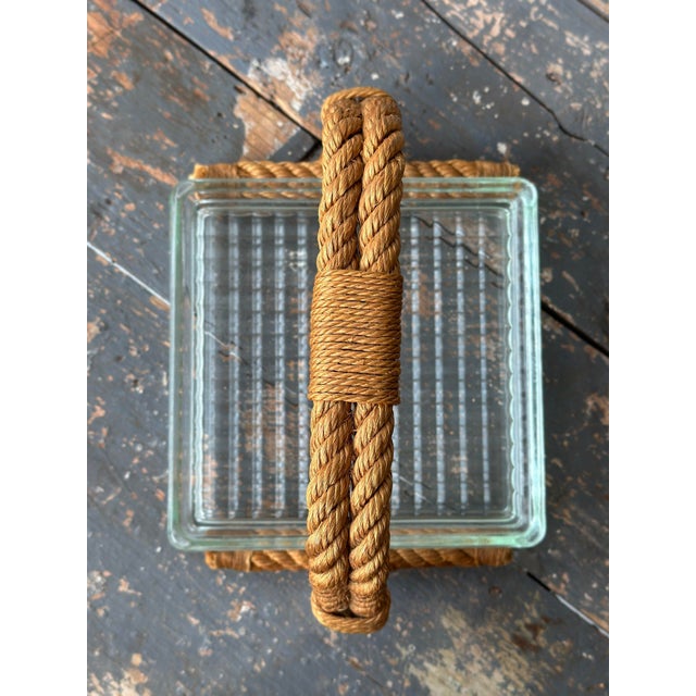 Vintage Cast Glass Vide Poche With Rope Handle Attributed to Audoux Minet, Circa 1960s For Sale - Image 10 of 12