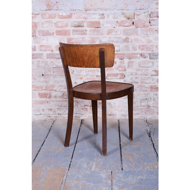 Thonet Art Deco Chairs in Beech and Walnut attributed to Thonet, Czech, 1940s, Set of 4 For Sale - Image 4 of 14