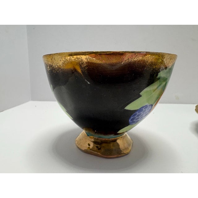 Hollywood Regency Vintage Hand Painted Japan Teacup and Saucer, Black and Gold Fruit Tea Cup, Art Deco Hollywood Regency Porcelain For Sale - Image 3 of 10