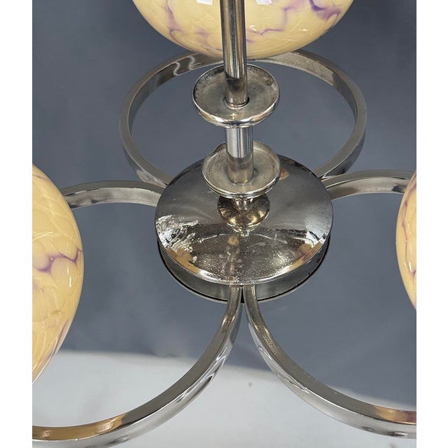 Art Deco Chrome Chandelier with Glass Shades, 1930s For Sale - Image 3 of 6