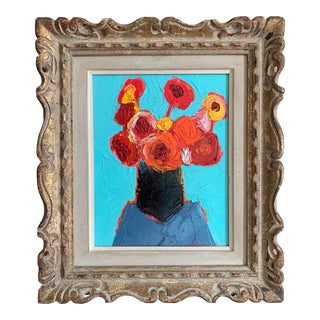 Original Contemporary Alexandra Brown Floral Still Life Oil Painting Frame For Sale