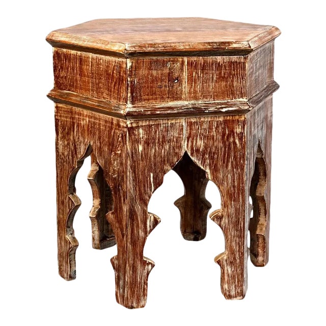 Moroccan Distressed Six Corner Accent Table For Sale
