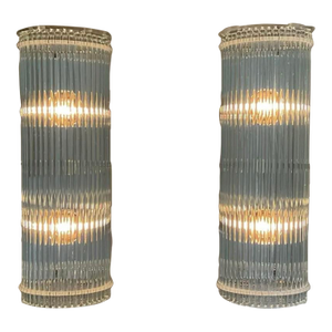 Pair Vintage Gaetano Sciolari Style Mid-Century Modern Lucite & Glass Rod Wall Sconces Chrome