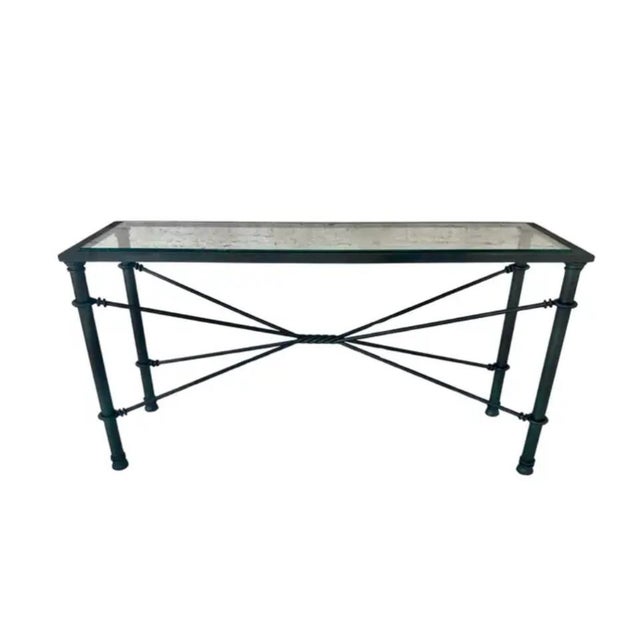 Mid-Century Modern Mid Century Iron and Glass Console Table For Sale - Image 3 of 11