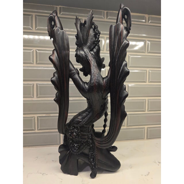 Oxblood Red Large 14.75" Mid-Century Balinese Two-Tone Macassar Ebony Celestial Dancer Masterwork For Sale - Image 8 of 12