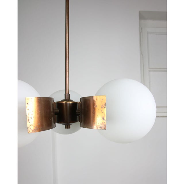 Vintage Italian Copper and Opaline Glass Chandelier For Sale - Image 14 of 18