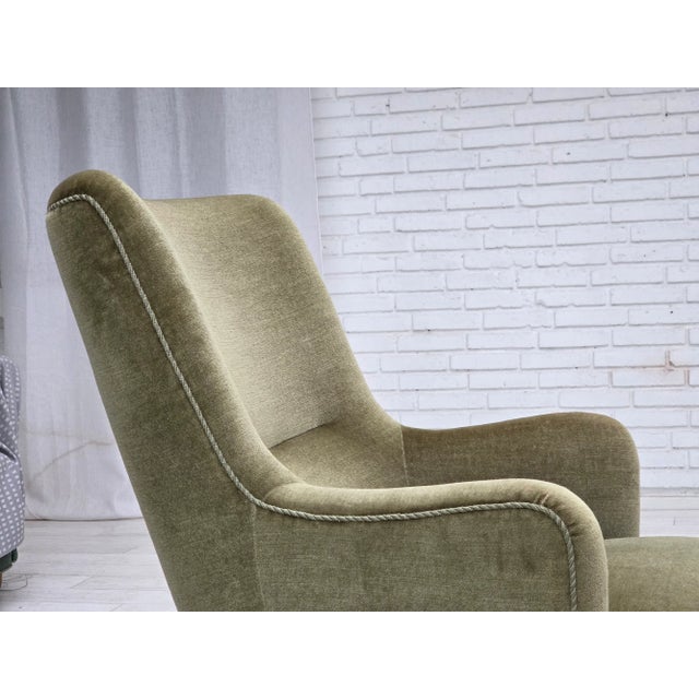 Danish Highback Armchair in Green Furniture Velour, 1970s For Sale - Image 15 of 17