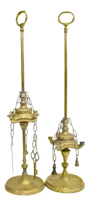 19th Century Italian Brass Lucerna Oil Lamps - a Pair
