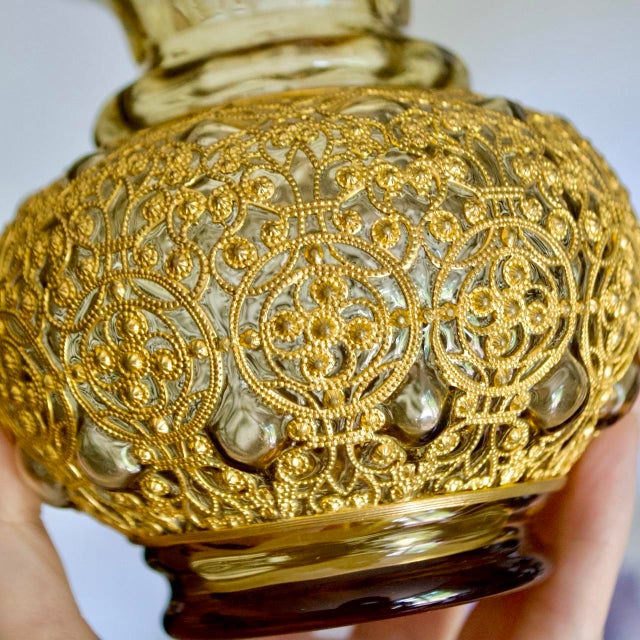 Adolf Heyden for Fritz Heckert Antique Glass Vase – Brass Caged Olive Green Art Glass, Circa 1880s For Sale - Image 4 of 5