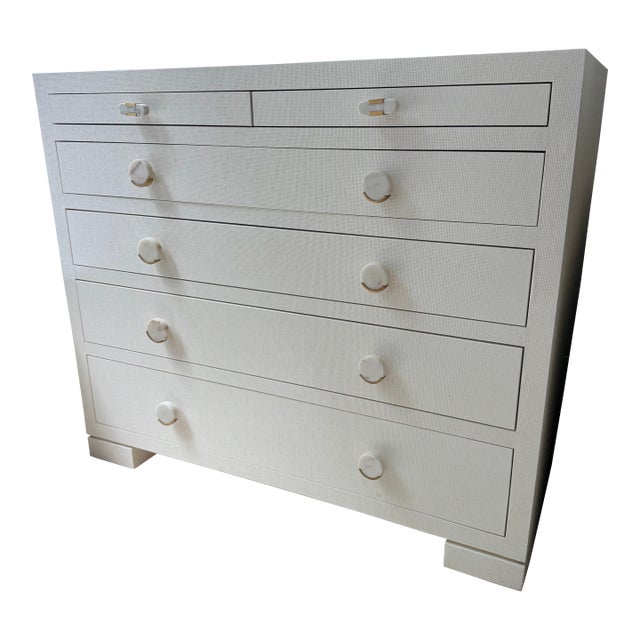 Villa & House Frances Chiffon White Lacquered Grasscloth Dresser For Sale