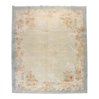 Antique Zabihi Collection Chinese Scenic Room Size Carpet - 8'10" x 11'7" For Sale