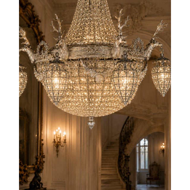 1960s French Silver Bronze Deer Chandeliers - Pair For Sale - Image 15 of 18