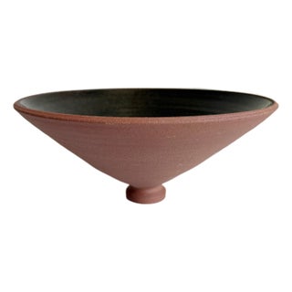 Contemporary Footed Bowl, Red Clay & Gray Glaze For Sale