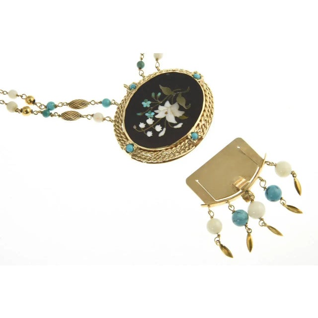 Cleopatra Inspired Turquoise and Gold Necklace with Victorian Pietra Dura Clasp For Sale - Image 12 of 12