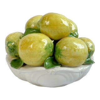 1970's Italian Majolica Trompe l'Oeil Lemon Basket For Sale