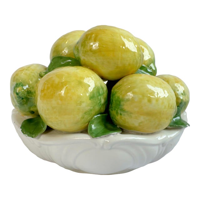 1970's Italian Majolica Trompe l'Oeil Lemon Basket For Sale