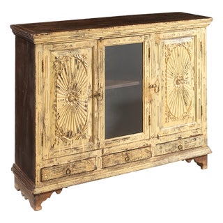 Vintage Cream Sideboard with Glass Panelled Door, 1940s For Sale