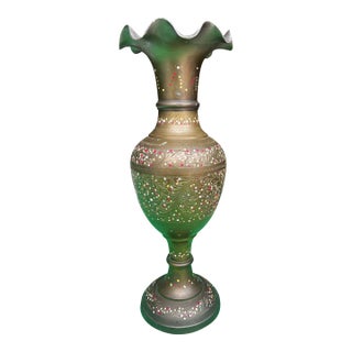 1970s Large Brass Hand Painted Design Vase For Sale