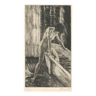 Raphaël Drouart, Nude Girl Entering the Bathtub, 1920s, Etching For Sale
