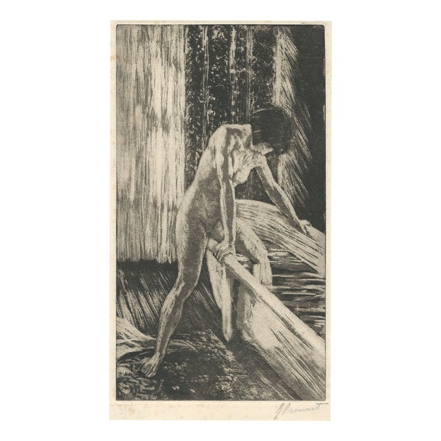 Raphaël Drouart, Nude Girl Entering the Bathtub, 1920s, Etching For Sale