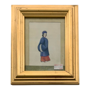Antique 19th C Chinese Folk Art Pith Painting Female Figure Royal Lady Oriental Decor
