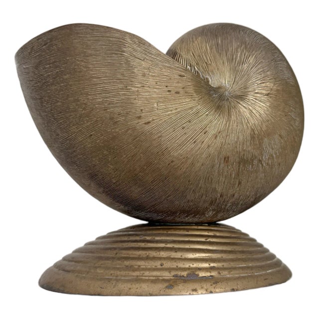 1970s Brass Nautilus Shell Planter Vase For Sale