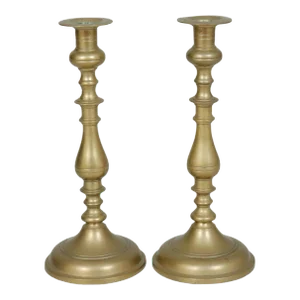 Traditional Turned Brass Candlestick Holders - a Pair