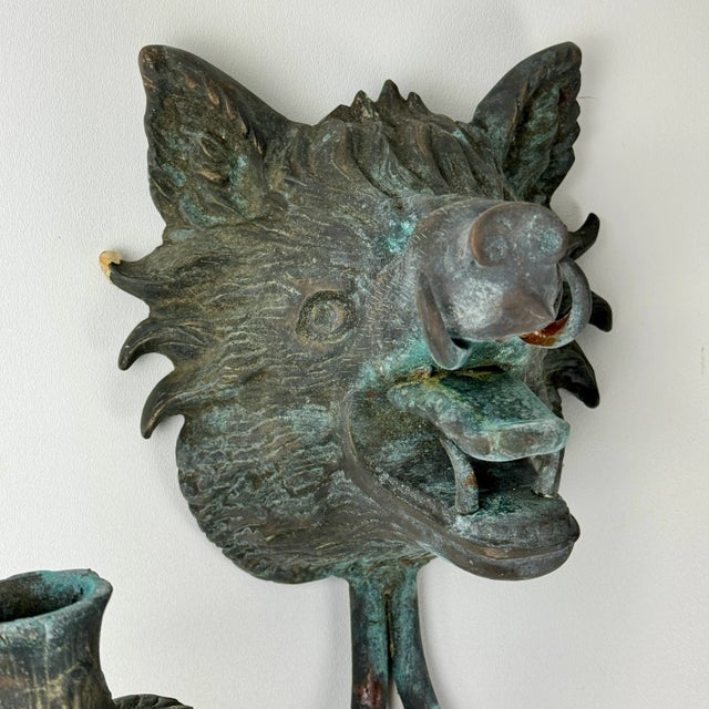 Pair of Early 20th Century Growling Boar Heads Cast Metal Sconces For Sale In New York - Image 6 of 12