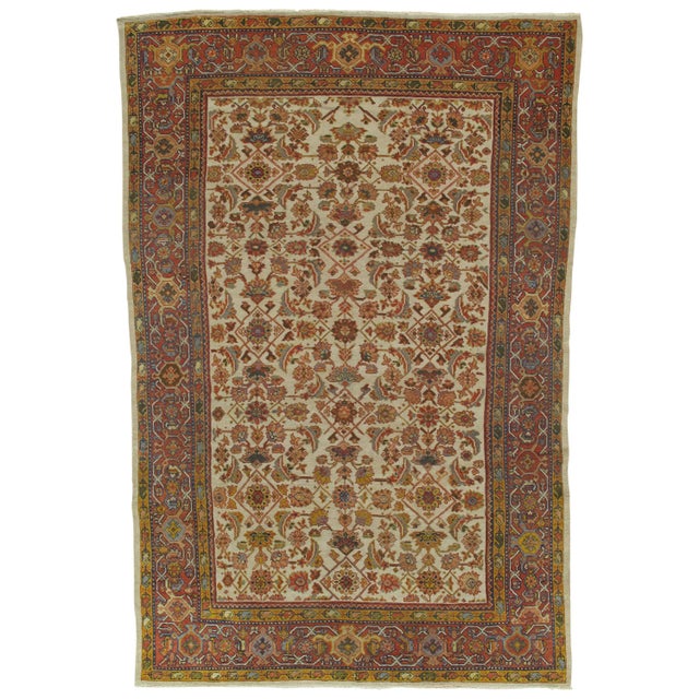 Antique Persian Sultanabad, Wool Handmade Beige, Gold, Navy and Red Oriental Rug For Sale - Image 9 of 9