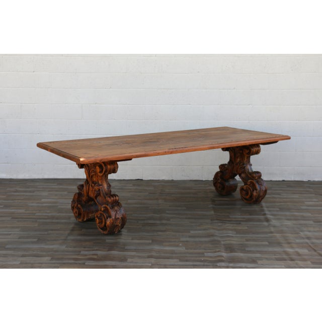 Vintage 1980s Custom French Style Solid Cedar Dining Table With Ornately Carved Pedestal Bases For Sale - Image 16 of 18