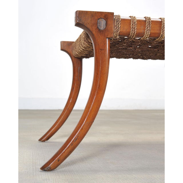Pair of Robsjohn-Gibbings Style Walnut Klismos Rope Benches For Sale - Image 14 of 18