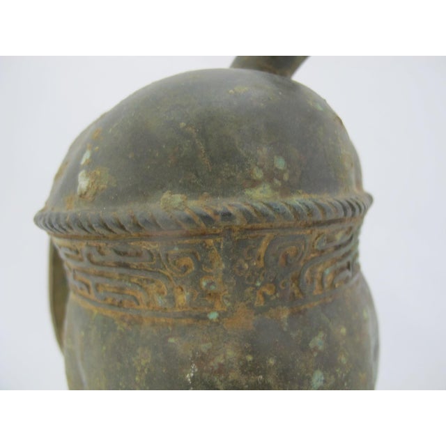 Chinese Bronze Ware Taotie Face Portable Wine Ritual Tripod Pot Vessel For Sale In Portland, OR - Image 6 of 14