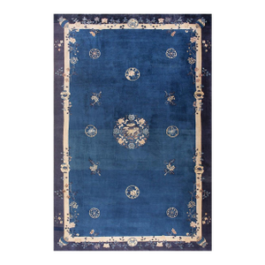 A Royal Blue Background Color With Lovely Floral Border Antique Chinese Peking Rug