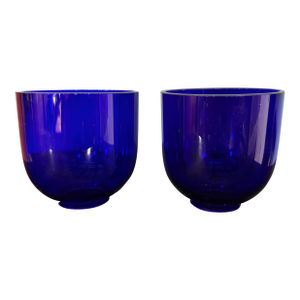 Pair of Unusually Large Blue Cobalt Blown Glass Vintage MCM Candle Bobeches