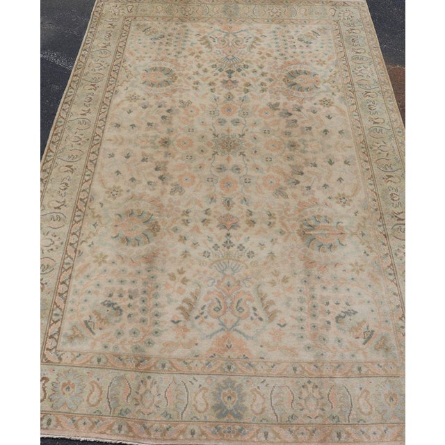 Neutral Vintage Turkish Oushak Rug With Floral Design and Repeated Floral Motifs For Sale In Atlanta - Image 6 of 16