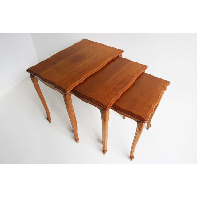 Vintage Louis XV Style Oak Nesting Tables, 1960s, Set of 3 For Sale - Image 9 of 15