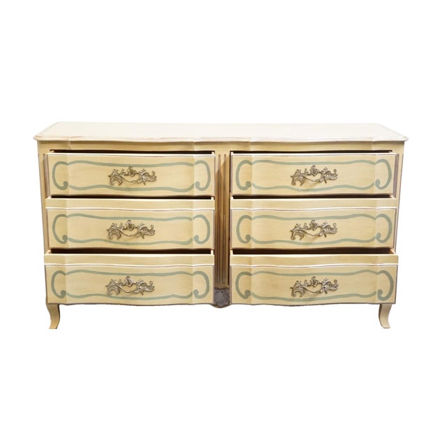 Late 20th Century John Widdicomb Country French Provincial Off White Hand Painted 64" Double Dresser For Sale - Image 5 of 15