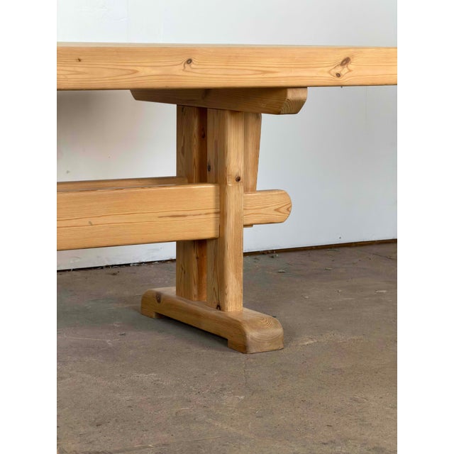 Wood Scandinavian Modern Trestle Dining Table in Pine, Sweden, 1970s For Sale - Image 7 of 9