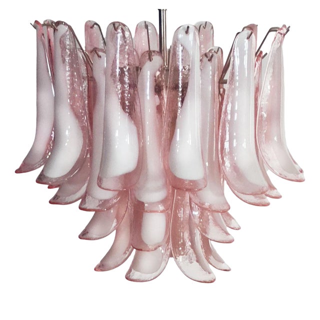 Italian Pink and White Murano Petals Chandelier, Murano For Sale