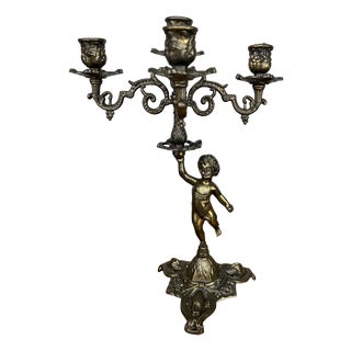 Vintage French Cherub Ornate Candleholder For Sale