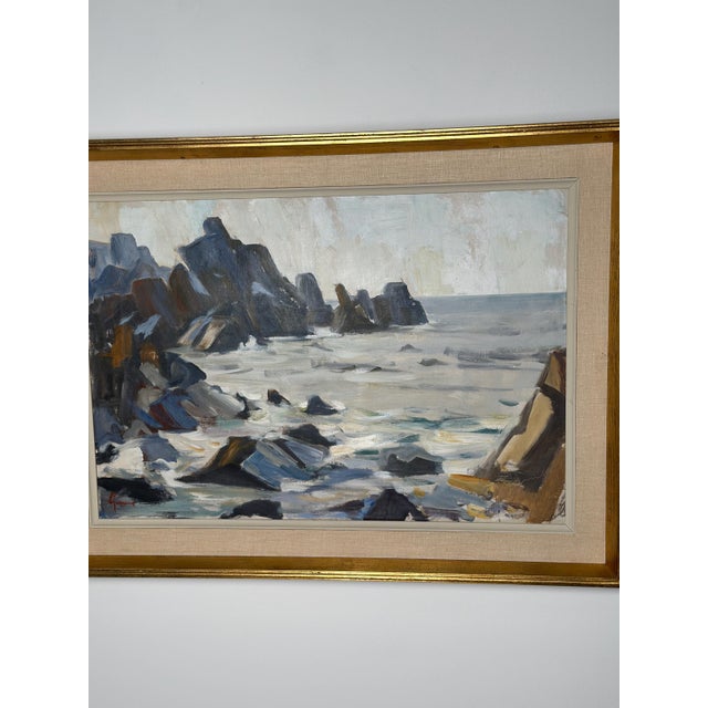Mid-Century Modern Carl Gunne, Coastal View, Grundsund, 1950s, Oil on Canvas, Framed For Sale - Image 3 of 18
