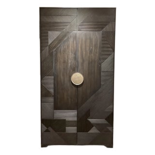 Hooker Modern Dark Walnut Finished Split Rattan Retreat Armoire For Sale